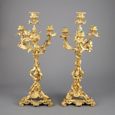 Lot 308 - Pair of Louis XV Style Gilt-Bronze Four-Light...