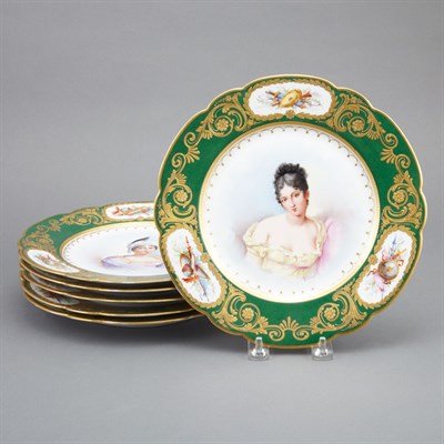Lot 552 - Set of Six Sevres Style Gilt and Painted...