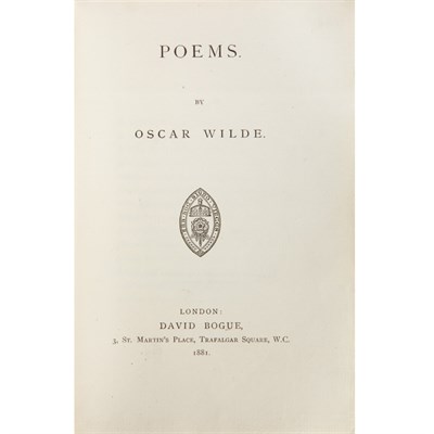 Lot 192 - WILDE, OSCAR Poems. London: David Bogue, 1881....