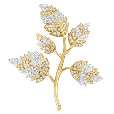 Lot 232 - Gold, Platinum and Diamond Leaf Brooch, Tiffany & Co., Schlumberger