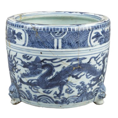 Lot 70 - Chinese Blue and White Glazed Tripod Censer...