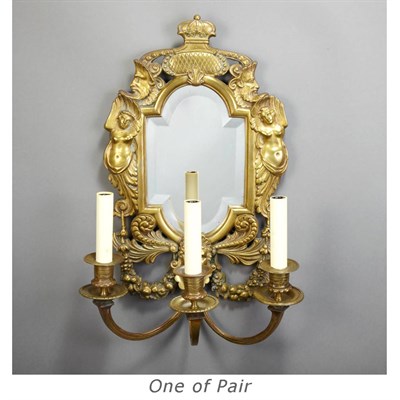 Lot 453 - Pair of Baroque Style Brass Mirrored Back...