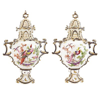 Lot 308 - Pair of English Porcelain Covered Urns Each of...