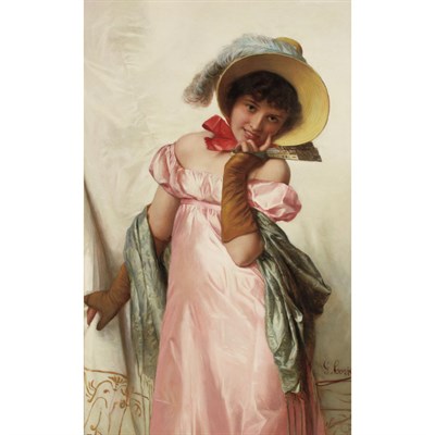 Lot 47 - Giovanni Costa Italian, 1826-1903 Lady in a...
