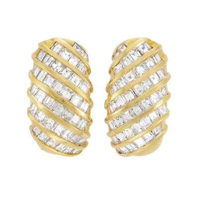 Lot 184 - Pair of Gold and Diamond Half-Hoop Earrings