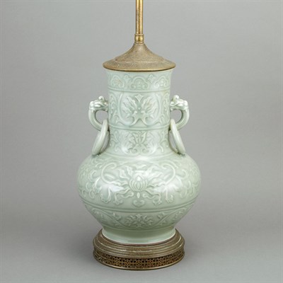 Lot 379 - Chinese Celadon Glazed Porcelain Vase Of squat...