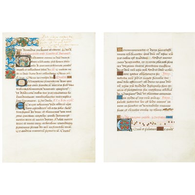 Lot 101 - [MANUSCRIPT] Two illuminated leaves on vellum...
