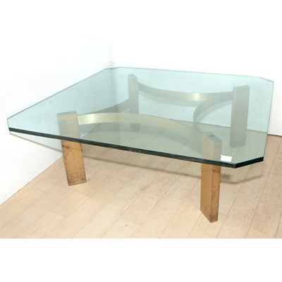Lot 140 - 20th Century Design Glass Top Brass Low Table...