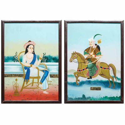 Lot 458 - Two Framed Indian Reverse Paintings on Glass...