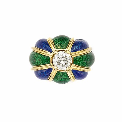 Lot 5 - Gold, Diamond and Green and Blue Enamel Dome Ring, David Webb