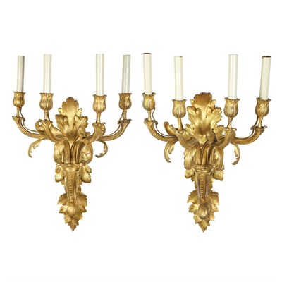 Lot 213 - Pair of Louis XV Style Gilt-Bronze Four-Light...