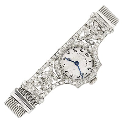 Lot 425 - Belle Epoque Platinum and Diamond Mesh Wristwatch, J.E. Caldwell & Co.