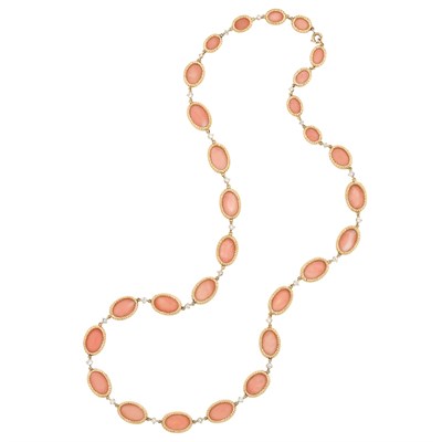 Lot 366 - Gold, Coral and Diamond Chain Necklace