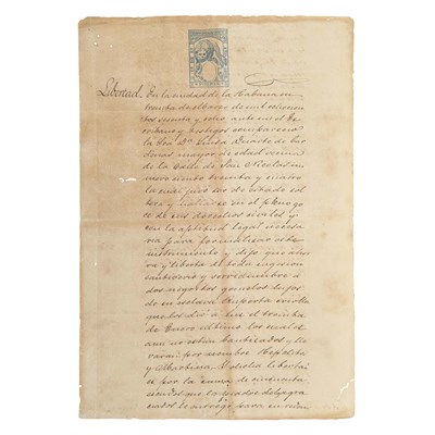 Lot 63 - [CUBA-SLAVERY] Manumission document granting...