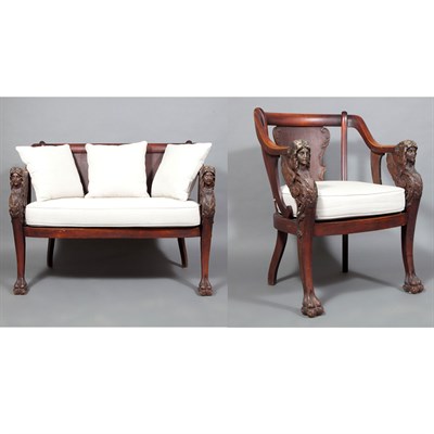 Lot 164 - Empire Style Mahogany Settee and an Armchair...