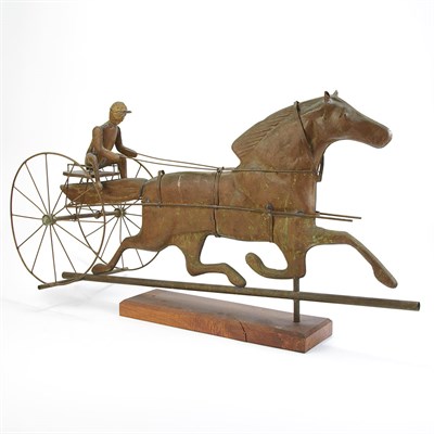 Lot 187 - Molded Copper Horse and Sulky Weathervane Late...